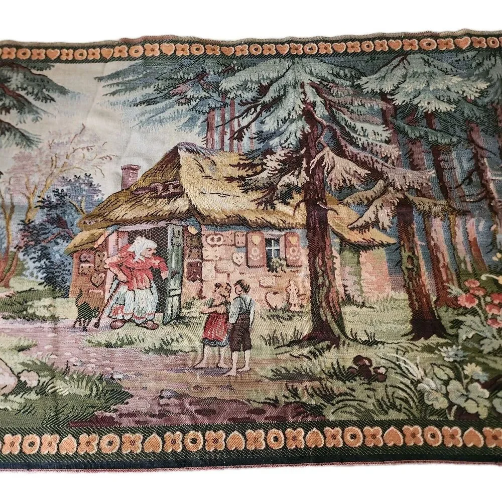 Vintage German Black Forest Gobelin Tapestry Wall Hanging Cottage Deer 50